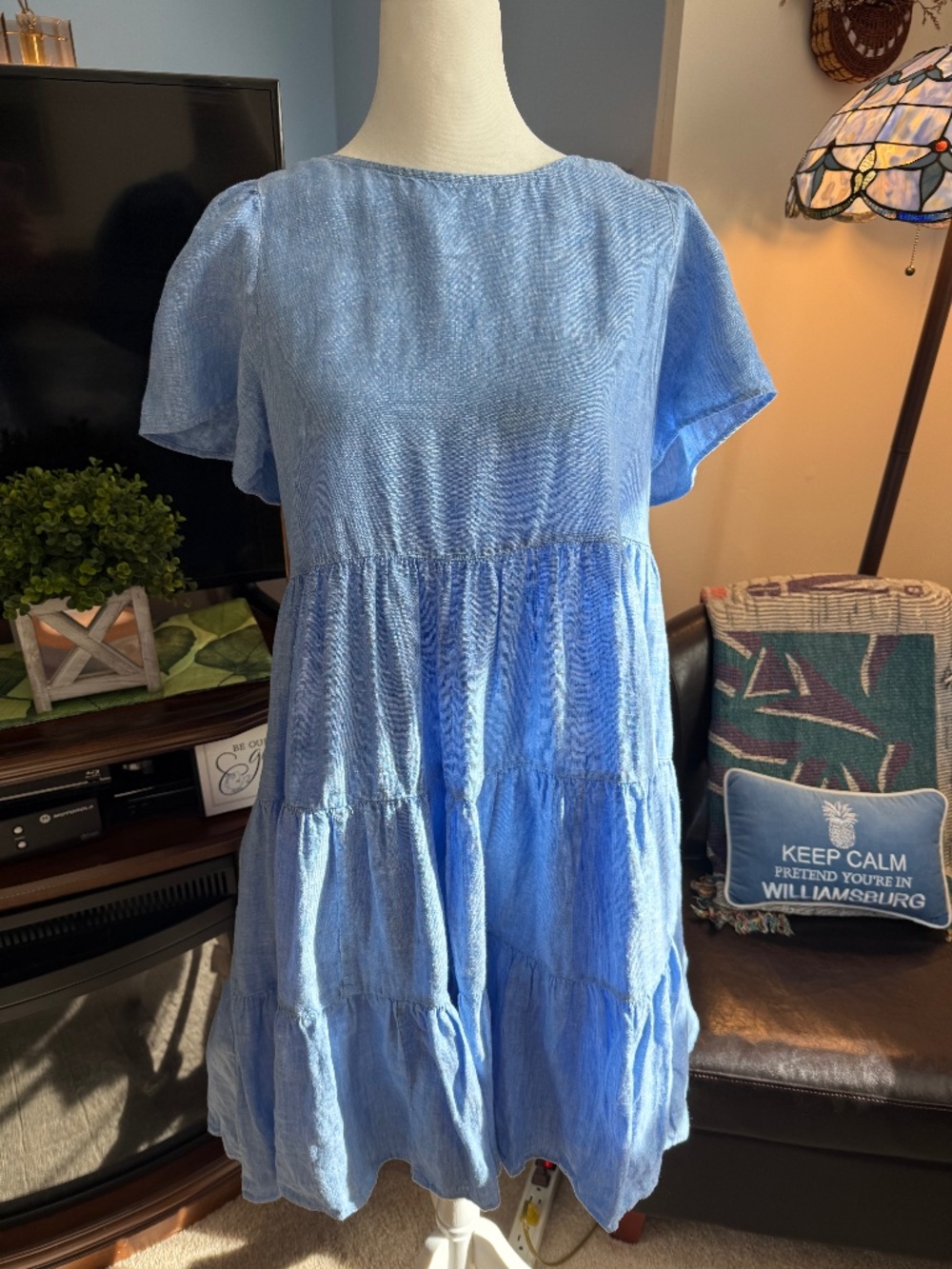 Lilly Pulitzer Jocelyn Women's Short Sleeve Linen Swing Dress Boca Blue Size M